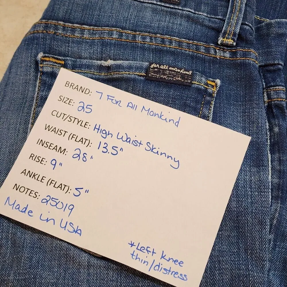 7 For All Mankind High Waist Skinny Size 25 x 28 medium wash jeans Made in USA - Picture 7 of 7